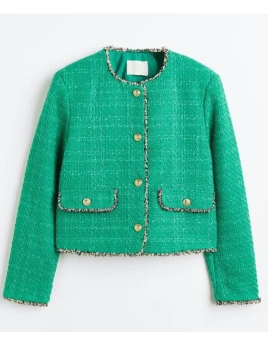 H&M Jackets & Blazers - H&M Green Tweed Jacket Gold Buttons Size M